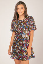 Black Puff Sleeve Multi-color Sequin Holiday Mini Dress