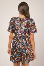 Black Puff Sleeve Multi-color Sequin Holiday Mini Dress