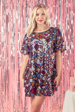 Black Puff Sleeve Multi-color Sequin Holiday Mini Dress