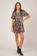 Black Puff Sleeve Multi-color Sequin Holiday Mini Dress