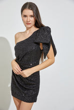 Black One Shoulder Sequins Dress