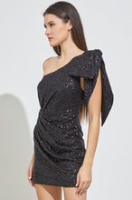 Black One Shoulder Sequins Dress