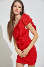 Red One Shoulder Sequins Dress