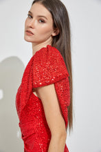 Red One Shoulder Sequins Dress