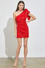 Red One Shoulder Sequins Dress