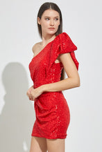 Red One Shoulder Sequins Dress