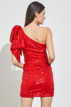 Red One Shoulder Sequins Dress