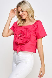 Fuchsia Floral Detail Solid Top