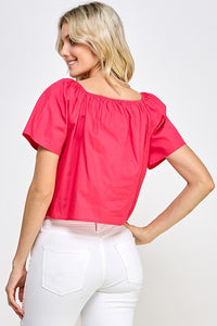 Fuchsia Floral Detail Solid Top