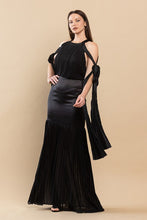 Black Backless Pleated Fringe Satin Maxi Dress