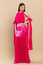 Fuchsia Backless Pleated Fringe Satin Maxi Dress
