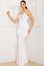 Ivory Sew On Rhinestone And Bead Tube Top Maxi Dress