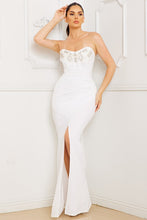 Ivory Sew On Rhinestone And Bead Tube Top Maxi Dress