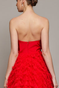 Red Strapless Sweetheart A Line Ruffle Dress