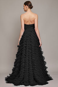 Black Strapless Sweetheart A Line Ruffle Dress