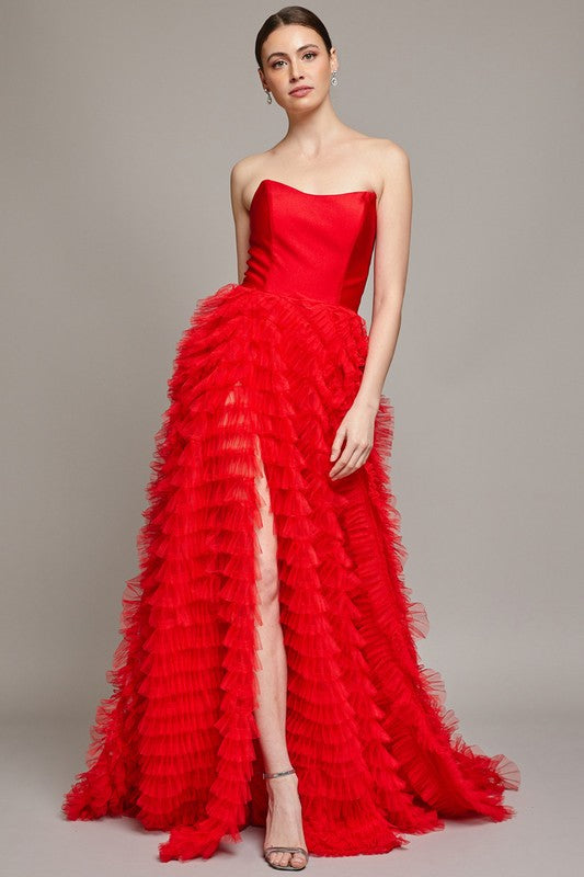 Red Strapless Sweetheart A Line Ruffle Dress