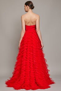 Red Strapless Sweetheart A Line Ruffle Dress