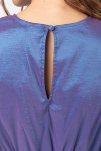 Cobalt Blue Puff Sleeve Shiny Holiday Party Mini Dress