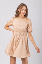 Champagne Puff Sleeve Shiny Holiday Party Mini Dress