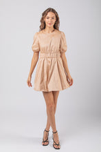 Champagne Puff Sleeve Shiny Holiday Party Mini Dress