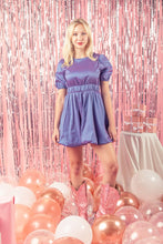 Cobalt Blue Puff Sleeve Shiny Holiday Party Mini Dress