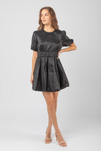 Black Puff Sleeve Shiny Holiday Party Mini Dress