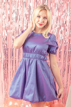 Cobalt Blue Puff Sleeve Shiny Holiday Party Mini Dress