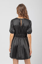 Black Puff Sleeve Shiny Holiday Party Mini Dress