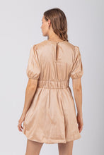Champagne Puff Sleeve Shiny Holiday Party Mini Dress