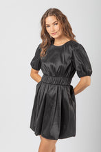 Black Puff Sleeve Shiny Holiday Party Mini Dress