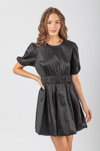 Black Puff Sleeve Shiny Holiday Party Mini Dress