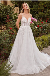 Off White Layered Lace A-Line Bridal Gown