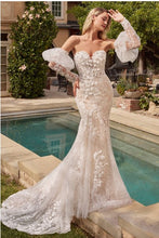 Off White Nude Lace Mermaid Bridal Gown With Removable Sleeves