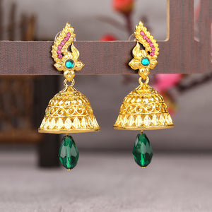 Gold Bell Rhinestone Earrrings