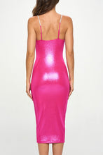 Ultra Fuchsia Glitter Rhinestone Strap Bodycon Midi Dress