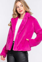 Magenta Long Slv Notched Collar Open Front Faux Fur Jacket