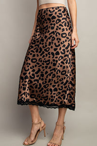 Brown Leopard Midi Skirt
