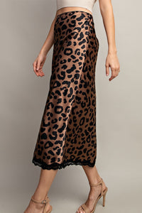 Brown Leopard Midi Skirt