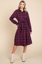 Red Long Sleeve Plaid Belted Flannel Shirt Dress