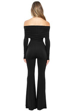 Black Off Shoulder Long Sleeve Flare Hem Jumpsuit