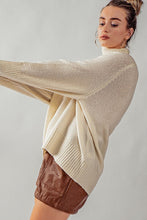 Cream High Turtle Neck Drop Shoulder Knit Top