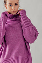 Vintage Plum High Turtle Neck Drop Shoulder Knit Top