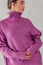 Vintage Plum High Turtle Neck Drop Shoulder Knit Top