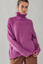 Vintage Plum High Turtle Neck Drop Shoulder Knit Top