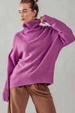Vintage Plum High Turtle Neck Drop Shoulder Knit Top