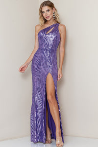 Purple One Shoulder Lace Up Back Slit Sequin Maxi Dress – Aquarius Brand