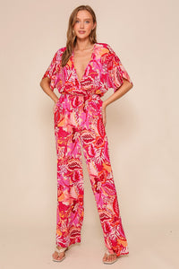 Fuchsia/Combo Tropical Print Jumpsuit