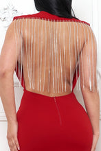Red Rhinestone Fringe Open Bak Maxi Dress