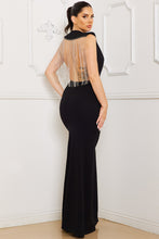 Black Rhinestone Fringe Open Bak Maxi Dress