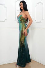 Hunter Green Sequin Two Tone Maxi Dress